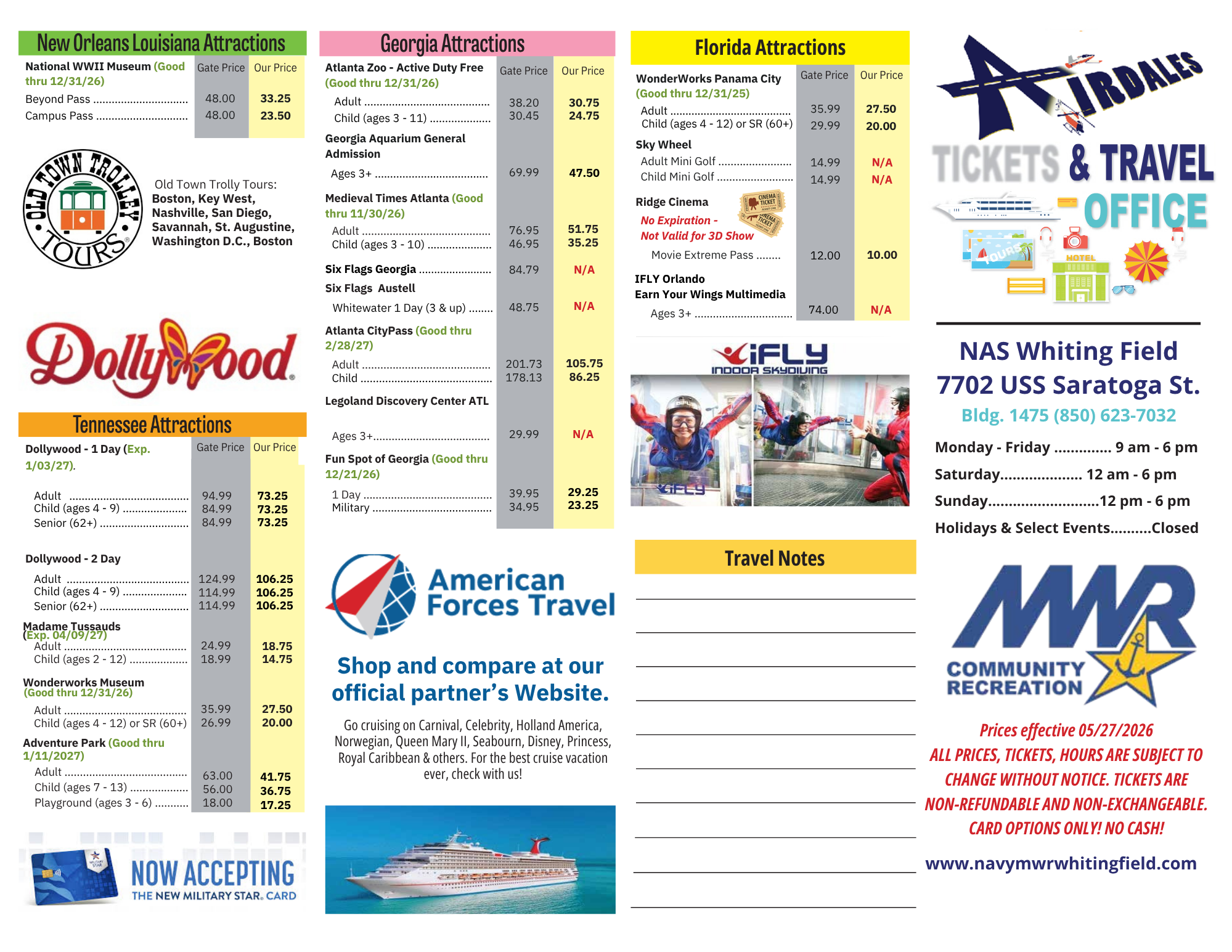 MWR Tickets and Travel Brochure